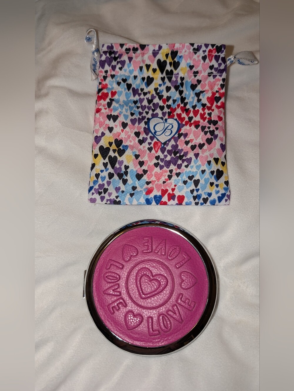Brighton Heart Embossed Mirror Pink Silver With Dustie NWT